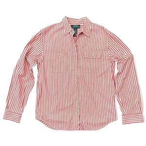 Lauren By Ralph Lauren Red & White Snap Button Collared Shirt Blouse
